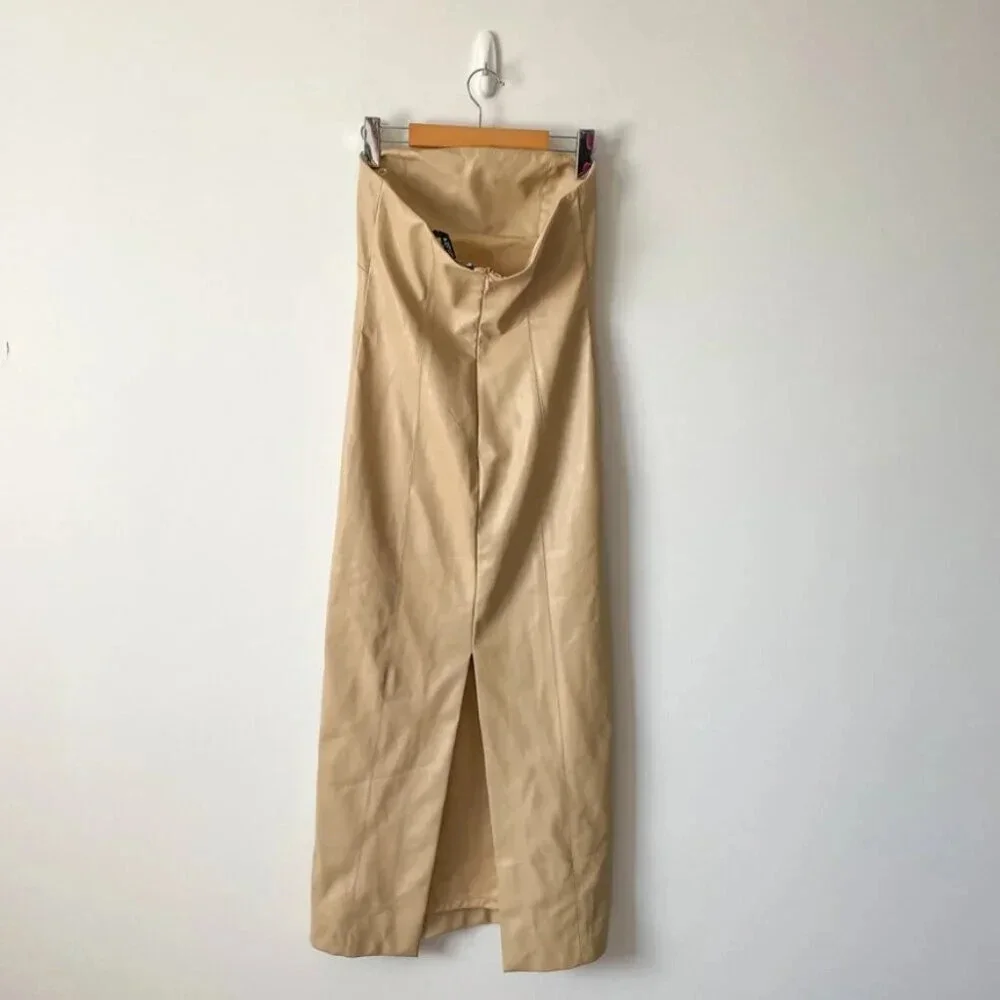 Zara Faux Leather Strapless Midi Dress Beige Blogger  Fav Size Small - Picture 12 of 15